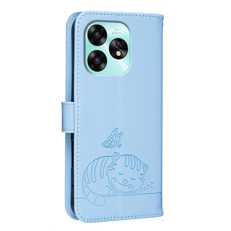For Umidigi A15 Cat Butterfly Embossed RFID Vegan Leather Phone Case with Strap