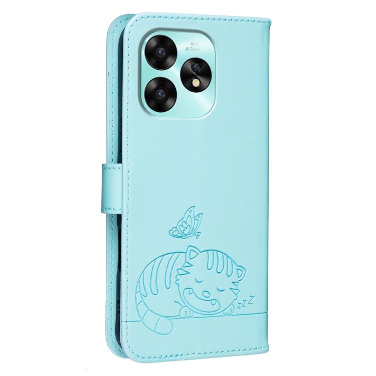 For Umidigi A15 Cat Butterfly Embossed RFID Vegan Leather Phone Case with Strap