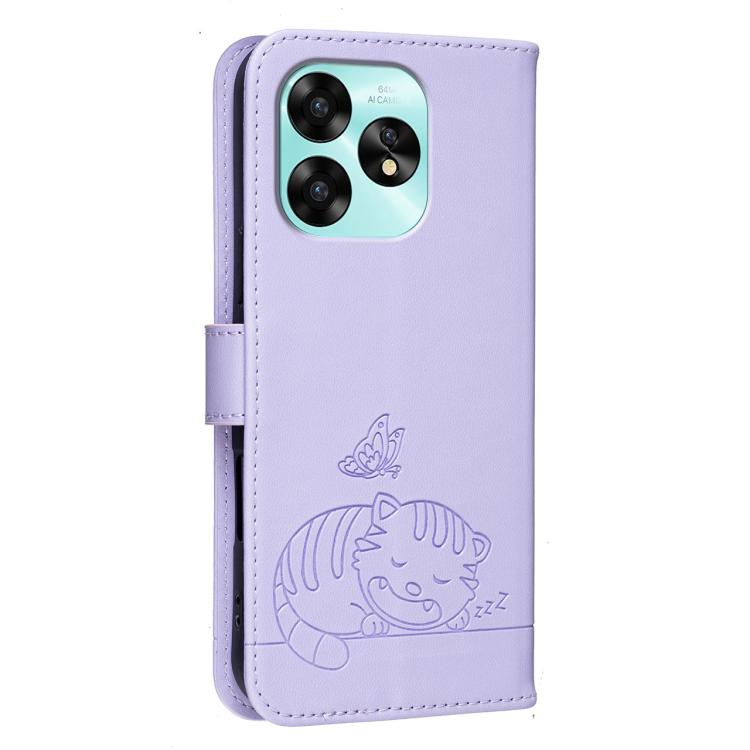For Umidigi A15 Cat Butterfly Embossed RFID Vegan Leather Phone Case with Strap