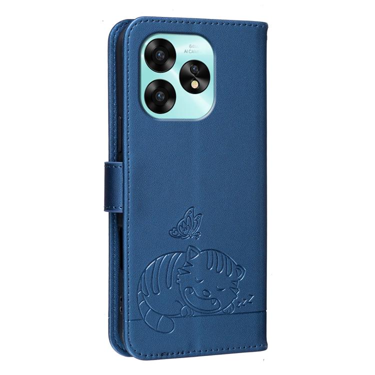 For Umidigi A15C Cat Butterfly Embossed RFID Vegan Leather Phone Case with Strap