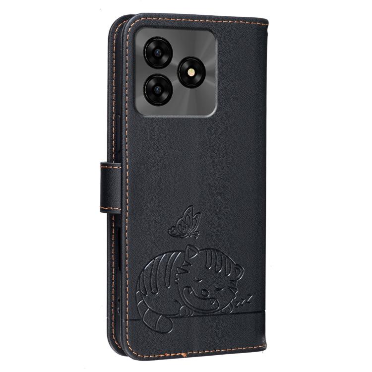 For Umidigi G5 Cat Butterfly Embossed RFID Vegan Leather Phone Case with Strap