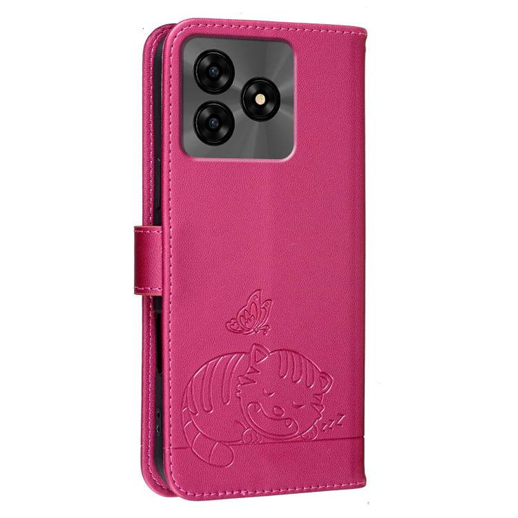 For Umidigi G5 Cat Butterfly Embossed RFID Vegan Leather Phone Case with Strap