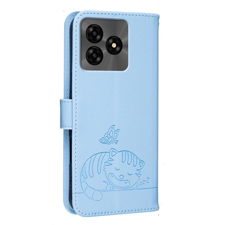 For Umidigi G5 Cat Butterfly Embossed RFID Vegan Leather Phone Case with Strap