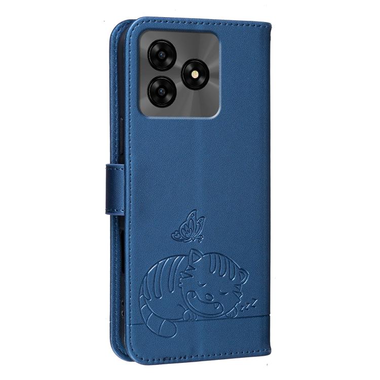 For Umidigi G5 Cat Butterfly Embossed RFID Vegan Leather Phone Case with Strap