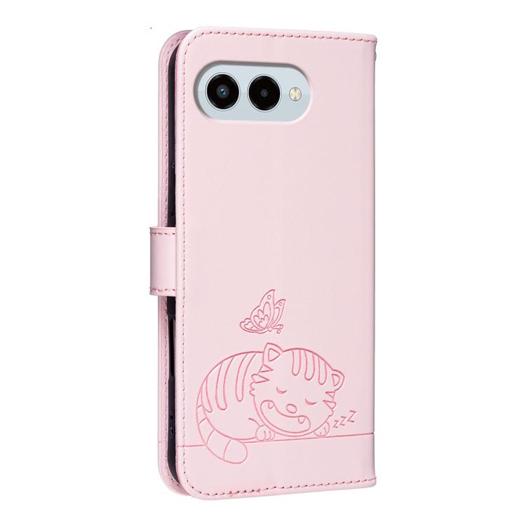 For T-Mobile Revvl 8 5G Cat Butterfly Embossed RFID Vegan Leather Phone Case with Strap
