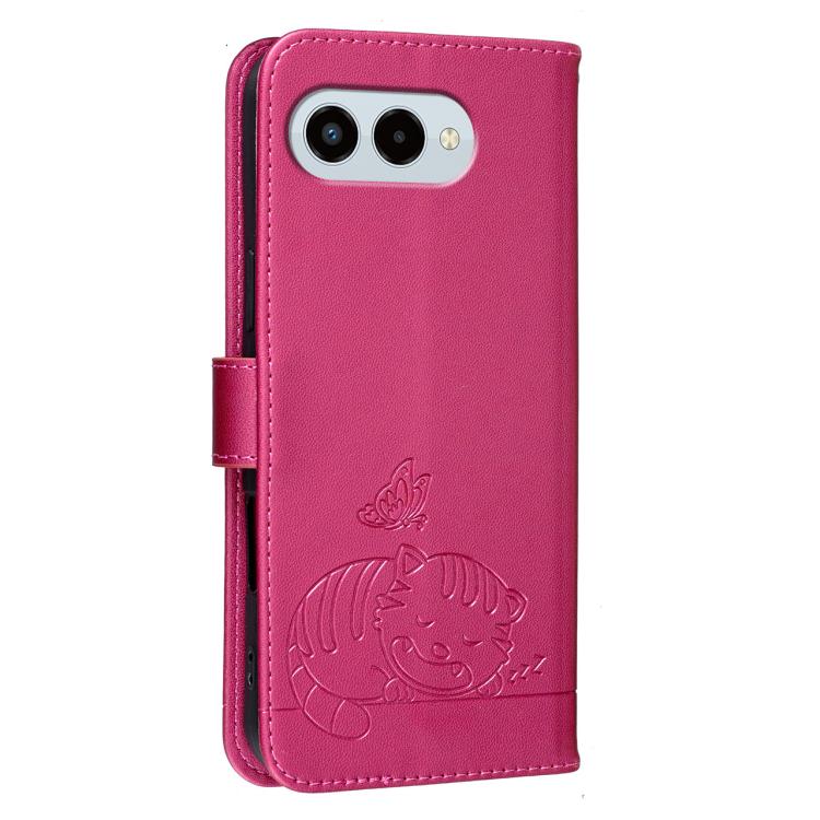 For T-Mobile Revvl 8 5G Cat Butterfly Embossed RFID Vegan Leather Phone Case with Strap