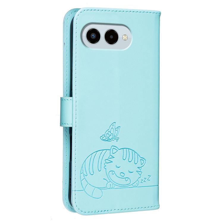 For T-Mobile Revvl 8 5G Cat Butterfly Embossed RFID Vegan Leather Phone Case with Strap