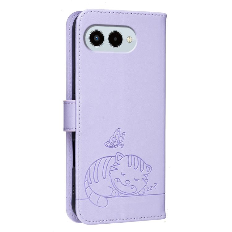 For T-Mobile Revvl 8 5G Cat Butterfly Embossed RFID Vegan Leather Phone Case with Strap