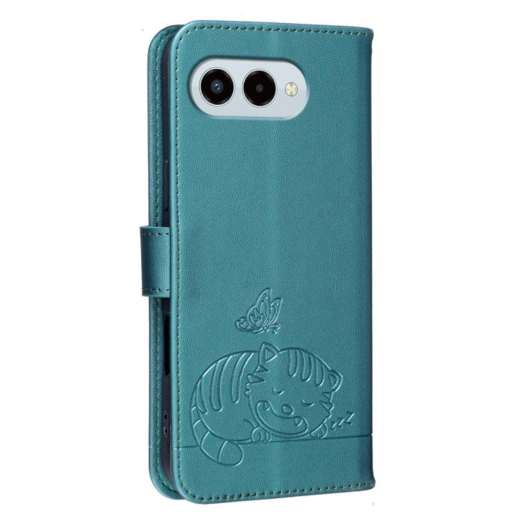 For T-Mobile Revvl 8 5G Cat Butterfly Embossed RFID Vegan Leather Phone Case with Strap