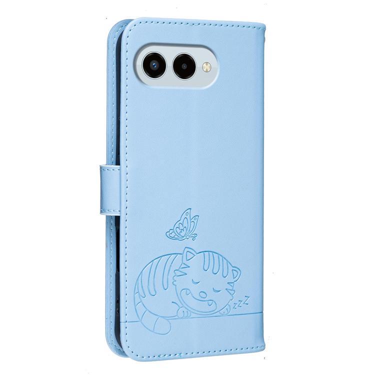 For T-Mobile Revvl 8 Pro 5G Cat Butterfly Embossed RFID Vegan Leather Phone Case with Strap