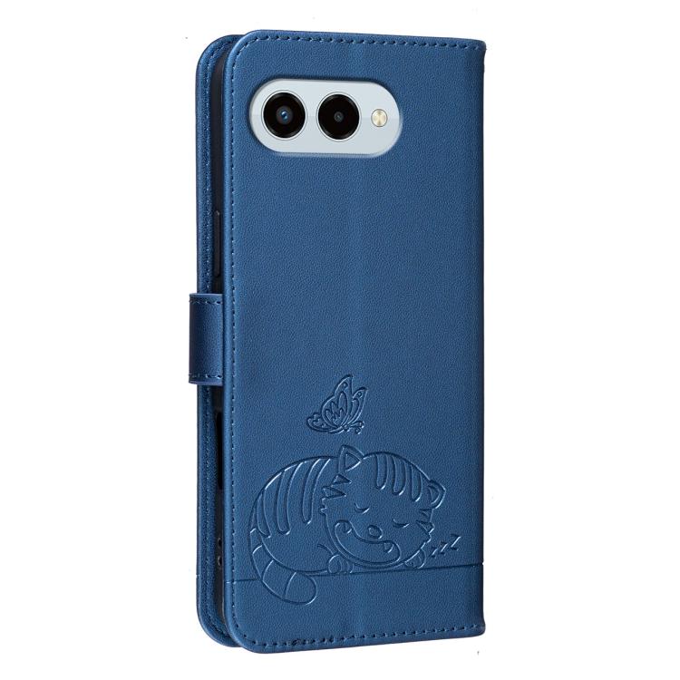 For T-Mobile Revvl 8 Pro 5G Cat Butterfly Embossed RFID Vegan Leather Phone Case with Strap