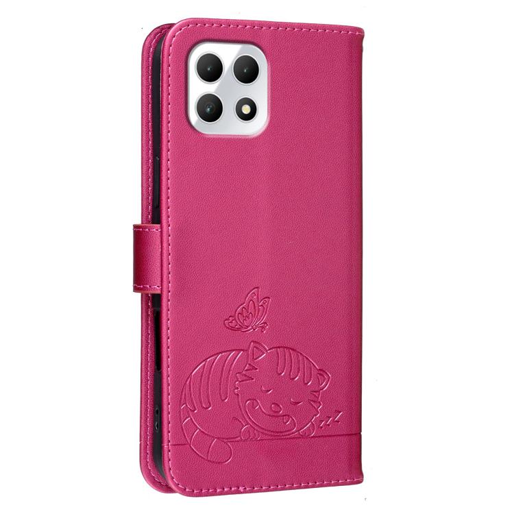 For T-Mobile Revvl 7 Cat Butterfly Embossed RFID Vegan Leather Phone Case with Strap