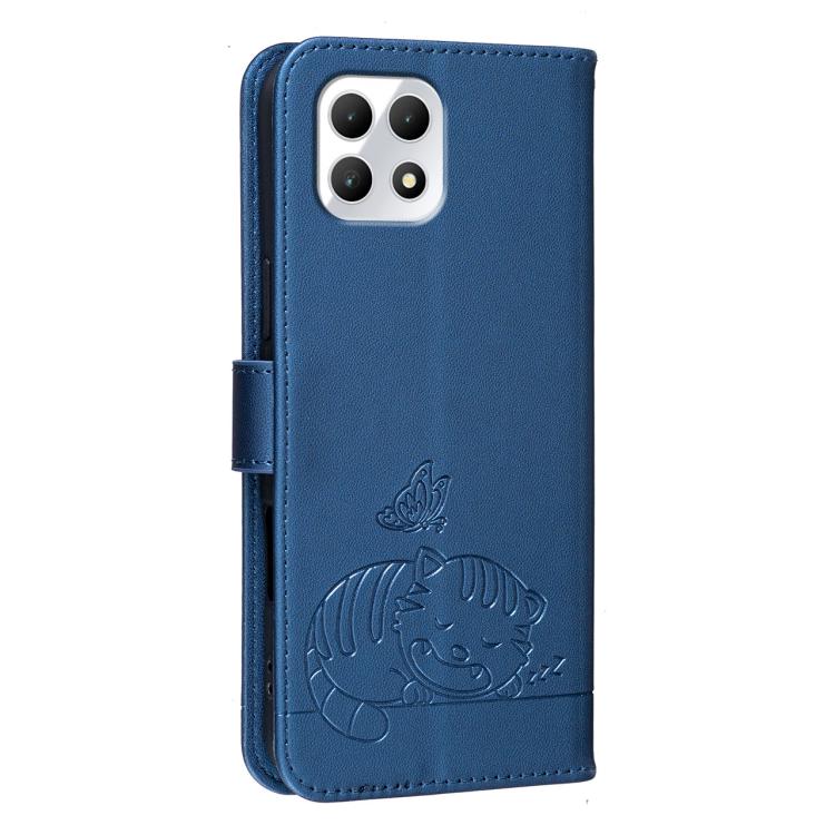 For T-Mobile Revvl 7 Cat Butterfly Embossed RFID Vegan Leather Phone Case with Strap