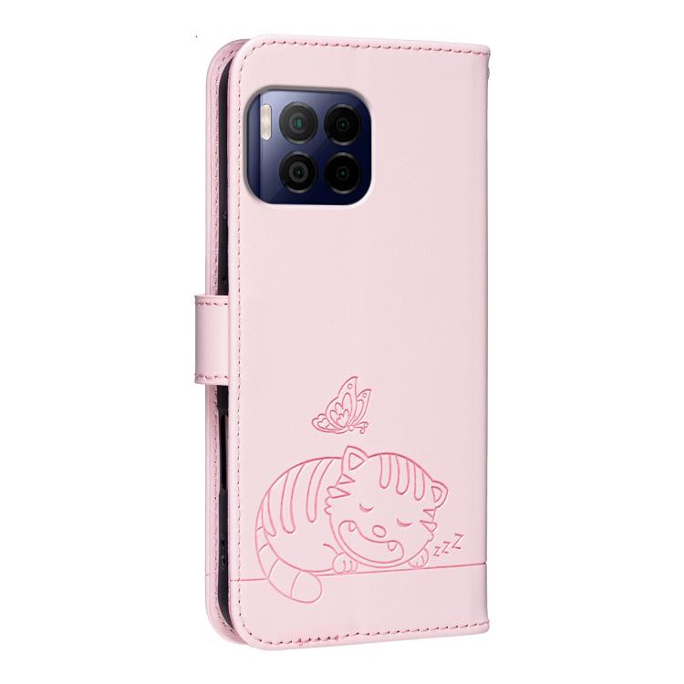 For T-Mobile Revvl 7 Pro Cat Butterfly Embossed RFID Vegan Leather Phone Case with Strap