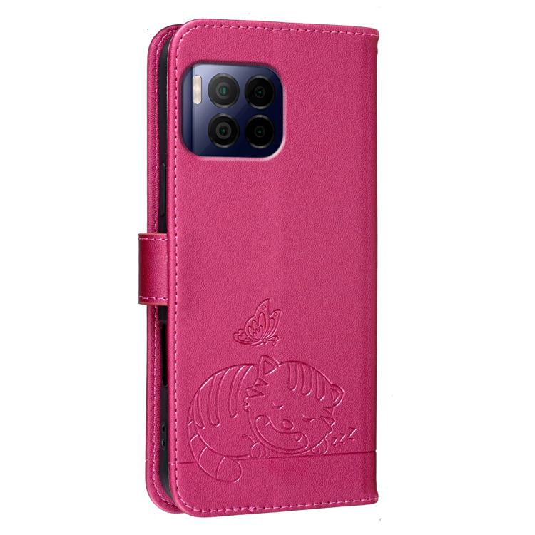 For T-Mobile Revvl 7 Pro Cat Butterfly Embossed RFID Vegan Leather Phone Case with Strap