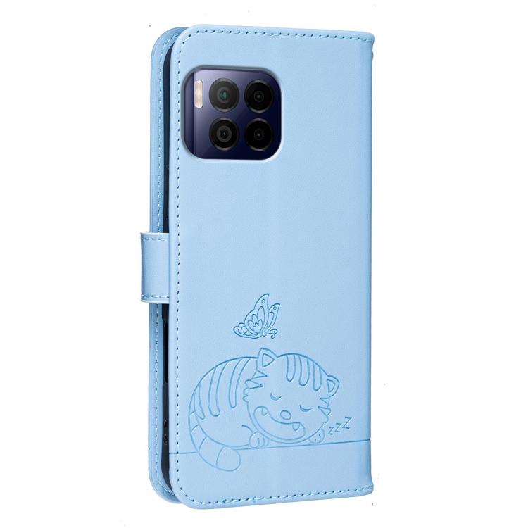 For T-Mobile Revvl 7 Pro Cat Butterfly Embossed RFID Vegan Leather Phone Case with Strap