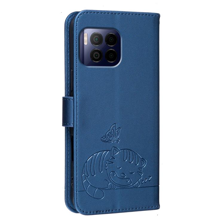 For T-Mobile Revvl 7 Pro Cat Butterfly Embossed RFID Vegan Leather Phone Case with Strap