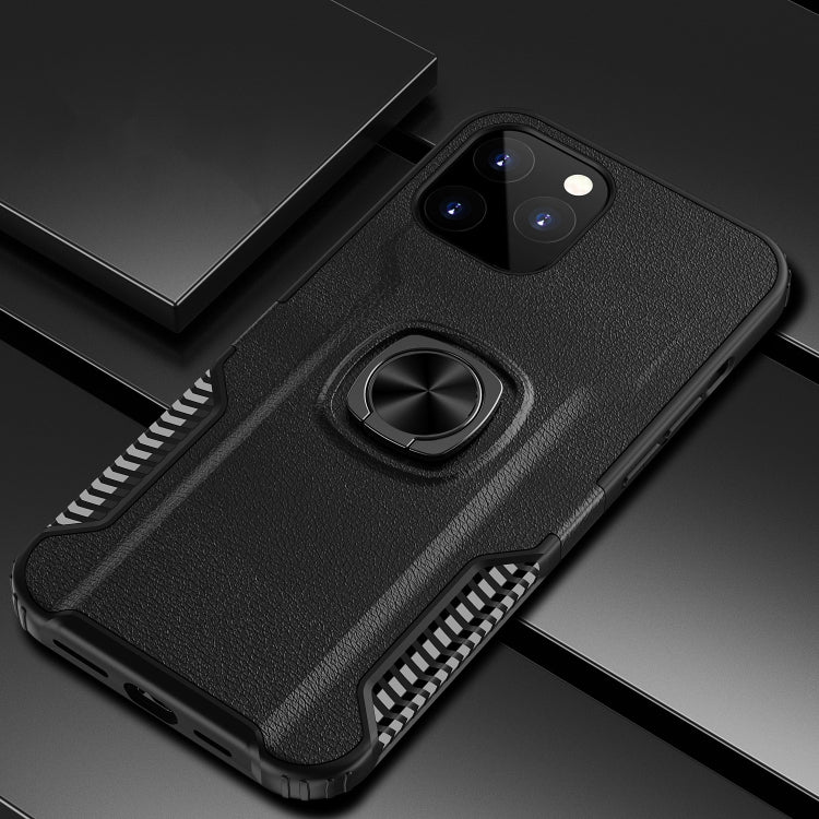 For iPhone 12 mini Litchi Texture Knight Armor Shockproof PC + Silicone Case with 360 Degree Rotation Magnetic Ring Holder