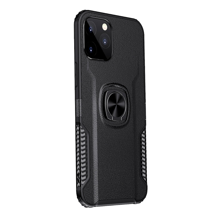 For iPhone 12 mini Litchi Texture Knight Armor Shockproof PC + Silicone Case with 360 Degree Rotation Magnetic Ring Holder