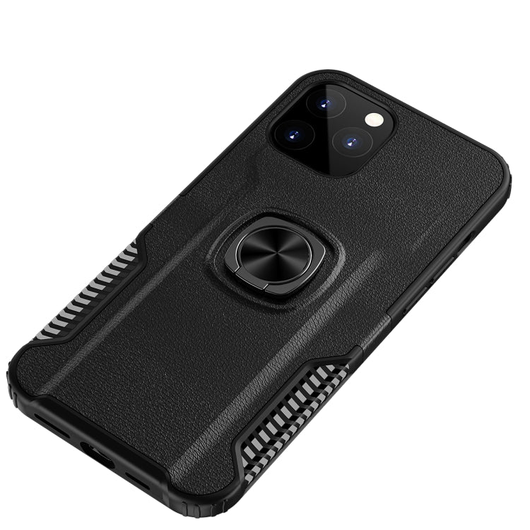 For iPhone 12 mini Litchi Texture Knight Armor Shockproof PC + Silicone Case with 360 Degree Rotation Magnetic Ring Holder