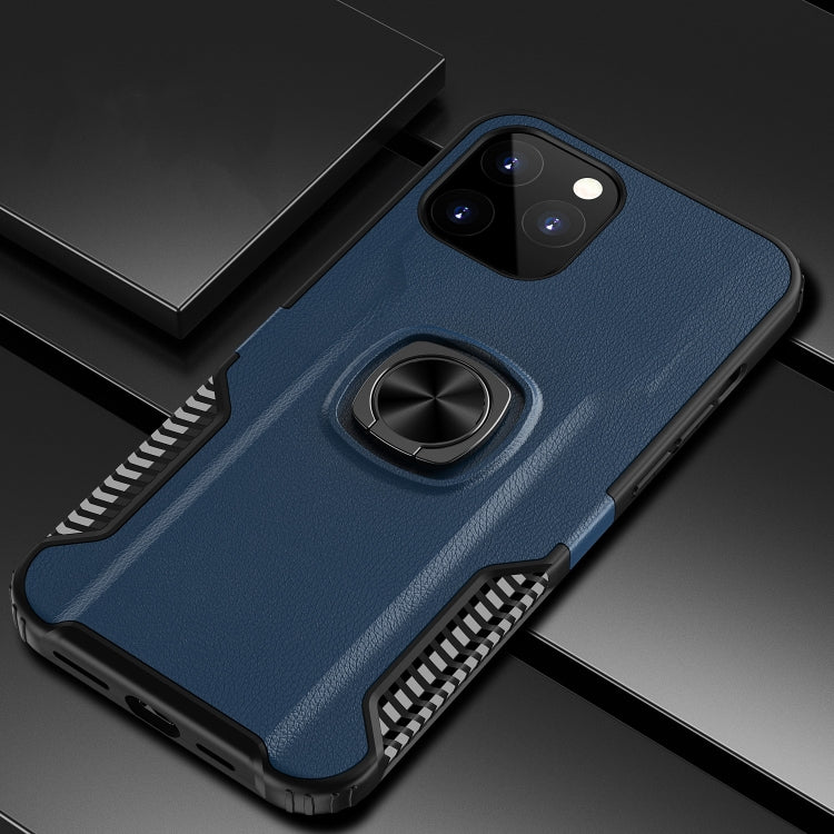For iPhone 12 mini Litchi Texture Knight Armor Shockproof PC + Silicone Case with 360 Degree Rotation Magnetic Ring Holder