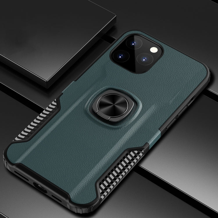 For iPhone 12 mini Litchi Texture Knight Armor Shockproof PC + Silicone Case with 360 Degree Rotation Magnetic Ring Holder