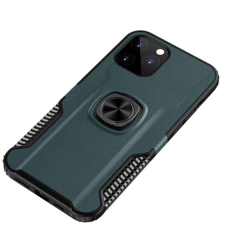 For iPhone 12 mini Litchi Texture Knight Armor Shockproof PC + Silicone Case with 360 Degree Rotation Magnetic Ring Holder