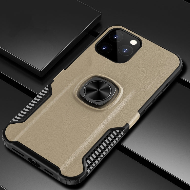 For iPhone 12 mini Litchi Texture Knight Armor Shockproof PC + Silicone Case with 360 Degree Rotation Magnetic Ring Holder