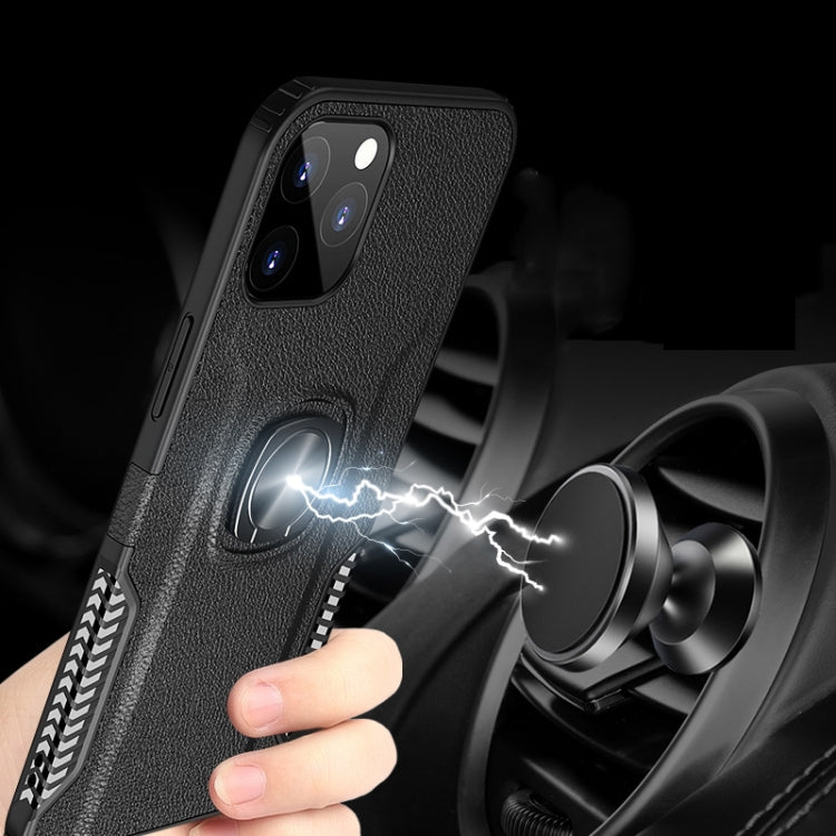 For iPhone 12 mini Litchi Texture Knight Armor Shockproof PC + Silicone Case with 360 Degree Rotation Magnetic Ring Holder