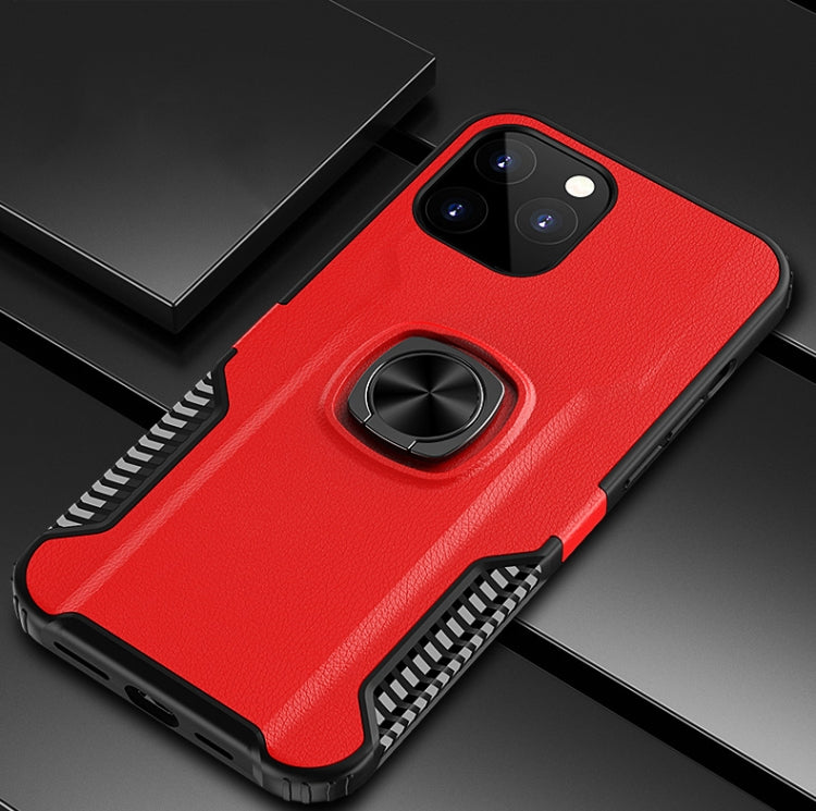 For iPhone 12 / 12 Pro Litchi Texture Knight Armor Shockproof PC + Silicone Case with 360 Degree Rotation Magnetic Ring Holder