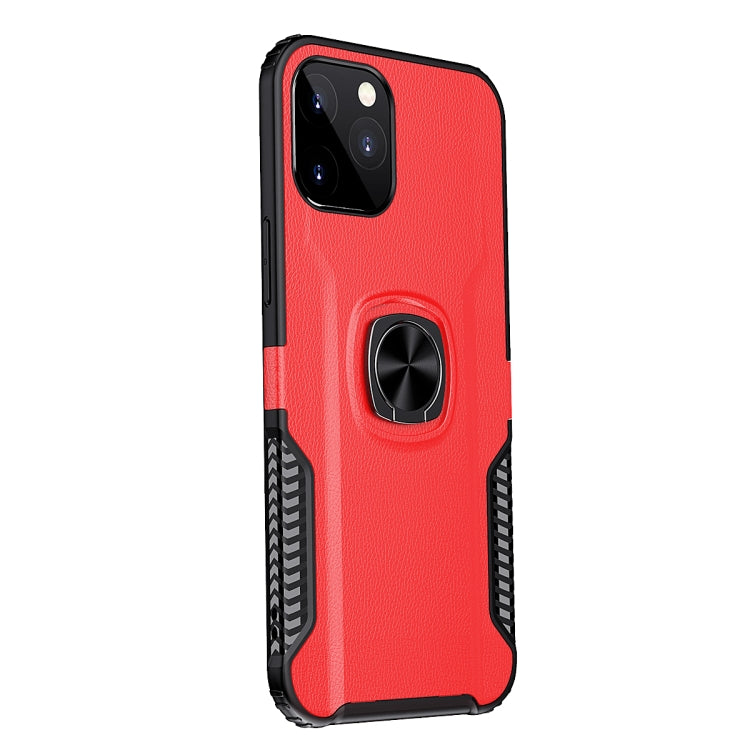 For iPhone 12 / 12 Pro Litchi Texture Knight Armor Shockproof PC + Silicone Case with 360 Degree Rotation Magnetic Ring Holder