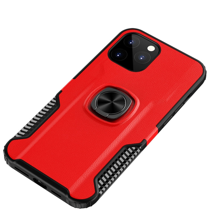 For iPhone 12 / 12 Pro Litchi Texture Knight Armor Shockproof PC + Silicone Case with 360 Degree Rotation Magnetic Ring Holder