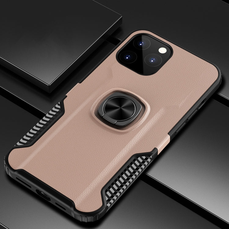 For iPhone 12 Pro Max Litchi Texture Knight Armor Shockproof PC + Silicone Case with 360 Degree Rotation Magnetic Ring Holder