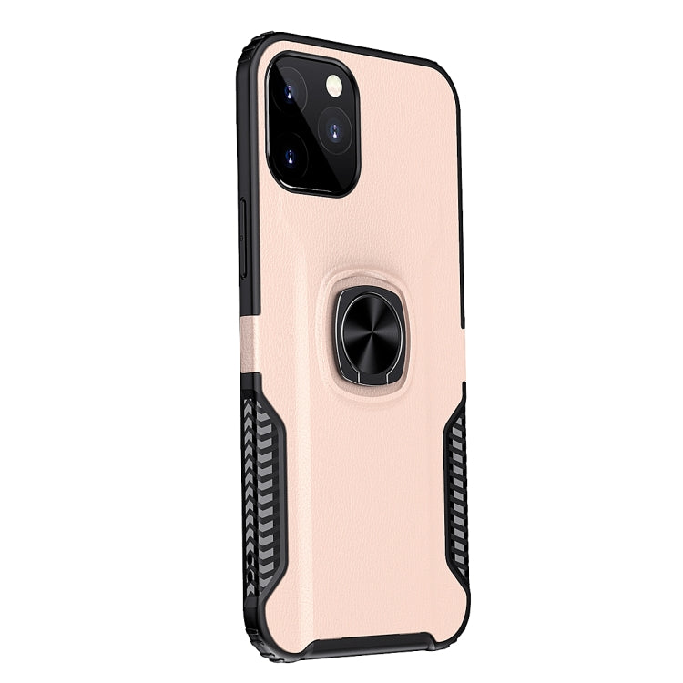 For iPhone 12 Pro Max Litchi Texture Knight Armor Shockproof PC + Silicone Case with 360 Degree Rotation Magnetic Ring Holder