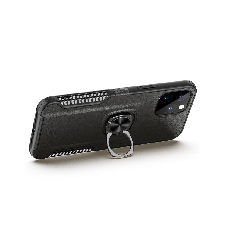 For iPhone 12 Pro Max Litchi Texture Knight Armor Shockproof PC + Silicone Case with 360 Degree Rotation Magnetic Ring Holder