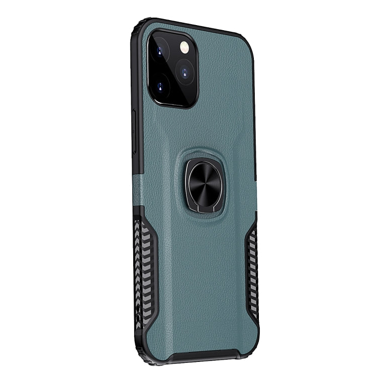 For iPhone 12 Pro Max Litchi Texture Knight Armor Shockproof PC + Silicone Case with 360 Degree Rotation Magnetic Ring Holder