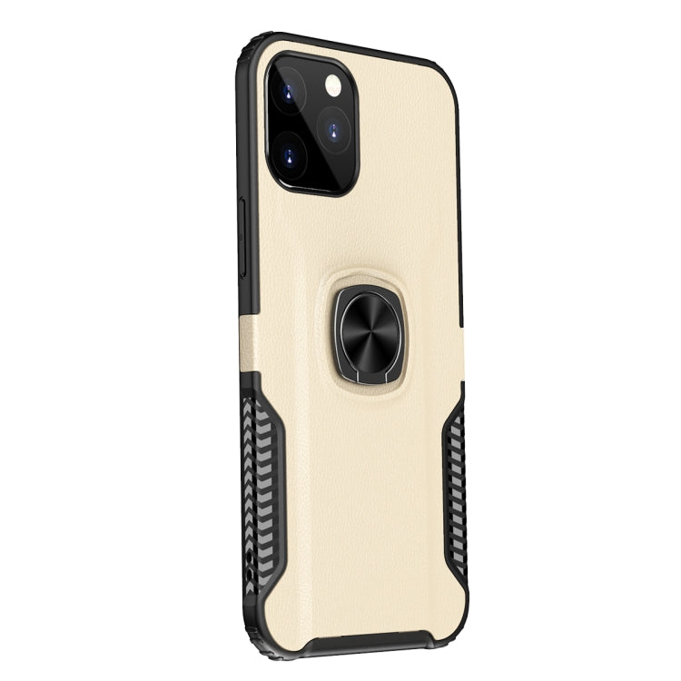 For iPhone 12 Pro Max Litchi Texture Knight Armor Shockproof PC + Silicone Case with 360 Degree Rotation Magnetic Ring Holder