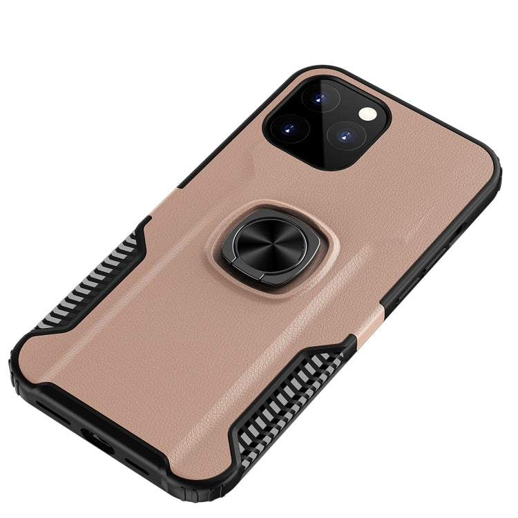For iPhone 12 Pro Max Litchi Texture Knight Armor Shockproof PC + Silicone Case with 360 Degree Rotation Magnetic Ring Holder