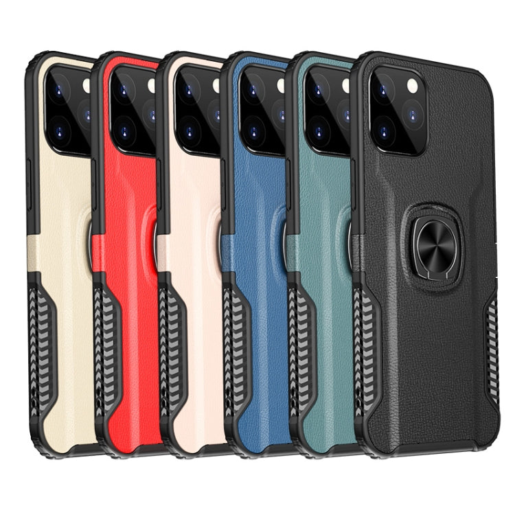 For iPhone 12 Pro Max Litchi Texture Knight Armor Shockproof PC + Silicone Case with 360 Degree Rotation Magnetic Ring Holder