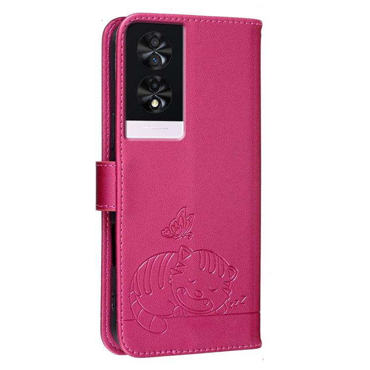 For TCL 40 NXTpaper 4G Cat Butterfly Embossed RFID Vegan Leather Phone Case with Strap