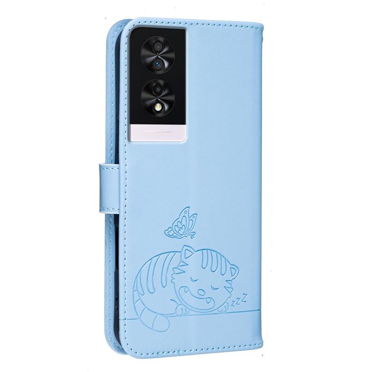 For TCL 40 NXTpaper 4G Cat Butterfly Embossed RFID Vegan Leather Phone Case with Strap