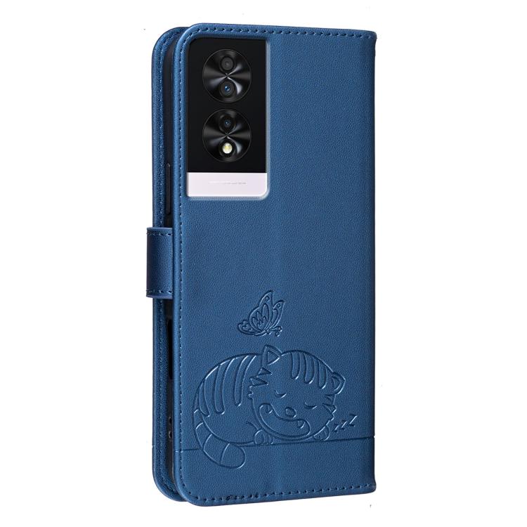 For TCL 40 NXTpaper 4G Cat Butterfly Embossed RFID Vegan Leather Phone Case with Strap