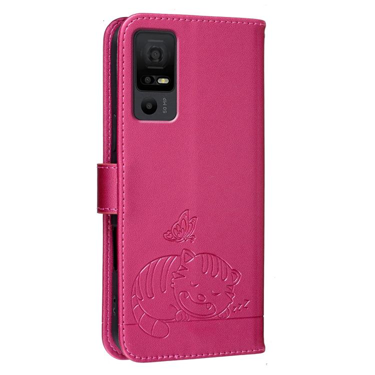 For TCL 40 NXTpaper 5G Cat Butterfly Embossed RFID Vegan Leather Phone Case with Strap