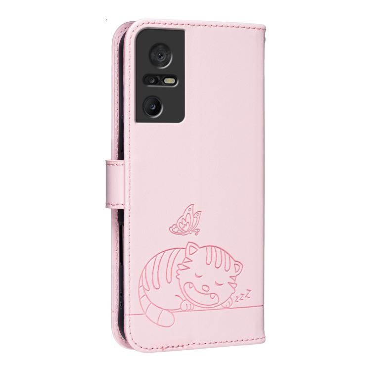 For TCL 40 SE Cat Butterfly Embossed RFID Vegan Leather Phone Case with Strap