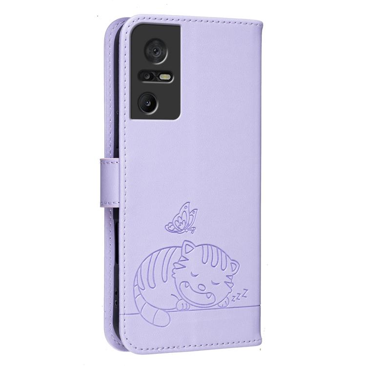 For TCL 40 SE Cat Butterfly Embossed RFID Vegan Leather Phone Case with Strap