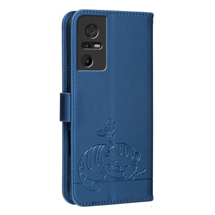 For TCL 40 SE Cat Butterfly Embossed RFID Vegan Leather Phone Case with Strap