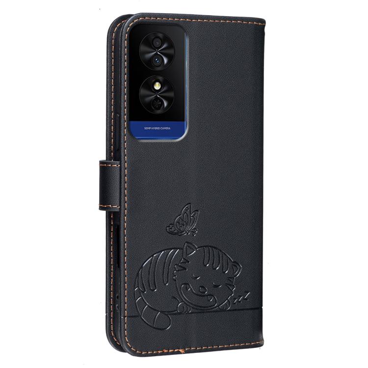 For TCL 50 Cat Butterfly Embossed RFID Vegan Leather Phone Case with Strap