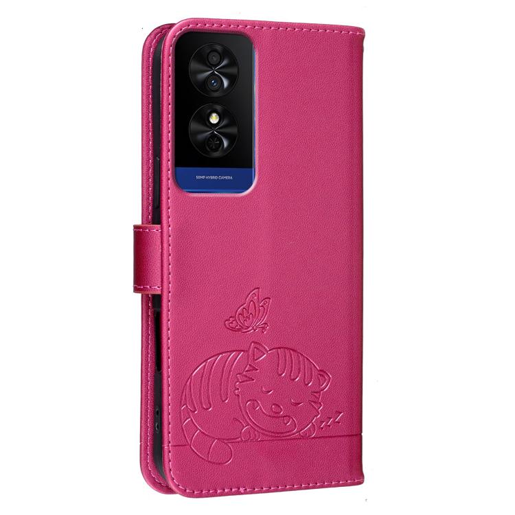 For TCL 50 Cat Butterfly Embossed RFID Vegan Leather Phone Case with Strap