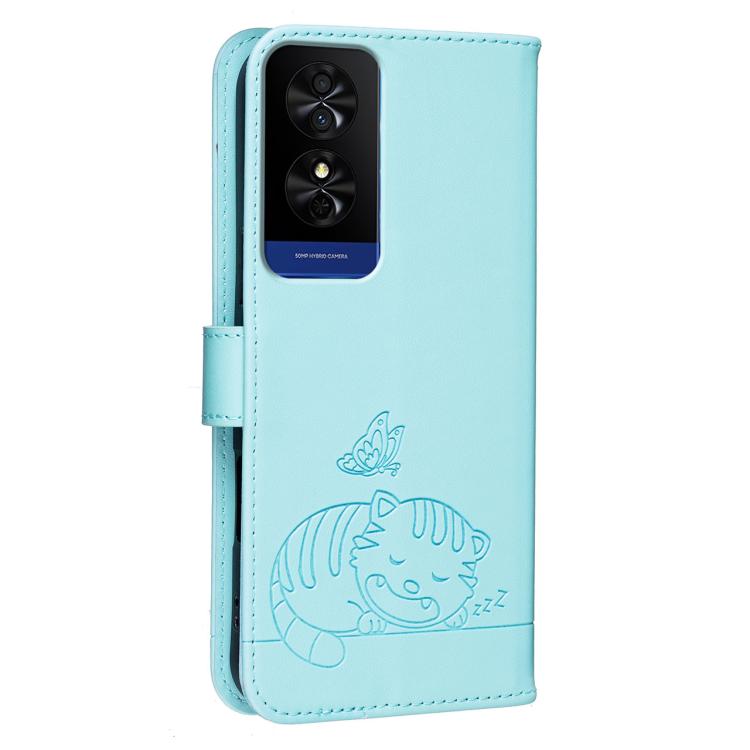 For TCL 50 Cat Butterfly Embossed RFID Vegan Leather Phone Case with Strap