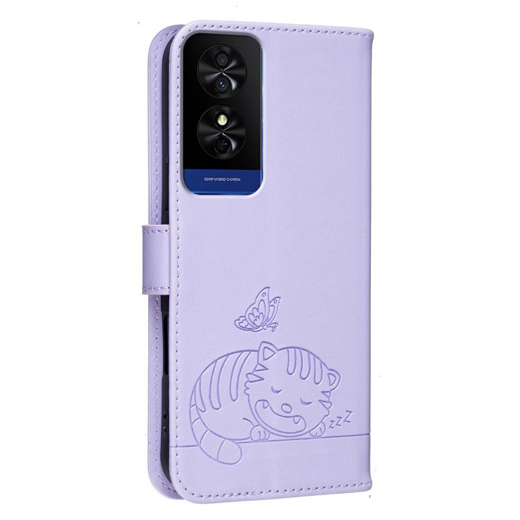 For TCL 50 Cat Butterfly Embossed RFID Vegan Leather Phone Case with Strap